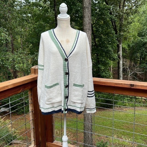 BP Oversized Knit Button Front Light Academia Nerdy Cardigan w/ Pockets M NWT - Picture 2 of 10